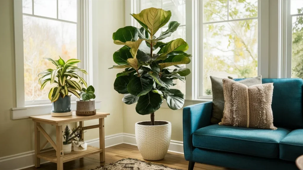 A vibrant, healthy fiddle leaf fig plant with large, glossy leaves in a well-lit room to showcase its full beauty and potential as a houseplant.